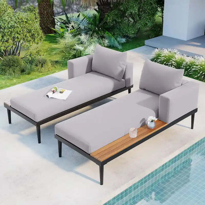 Outdoor Daybed Patio Metal Sun Lounger, 2 in 1 Padded Chaise Lounges, Garden Outdoor Chaise Lounges, Poolside Sunlounger