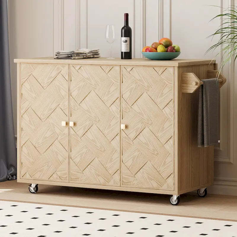 51.2W Ash Veneer Solid Wood Handwoven Kitchen Island With Drop Leaf(no include stool)