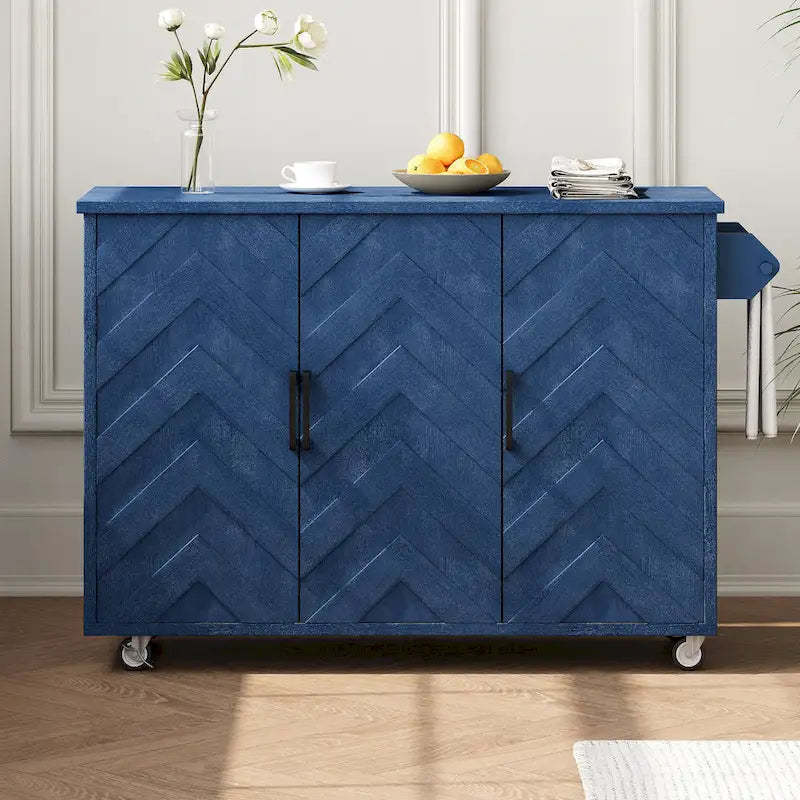 51.2W Kitchen Island with Drop Leaf, Farmhouse Kitchen Island on Wheels with Internal Storage Rack Rolling Kitchen Cart