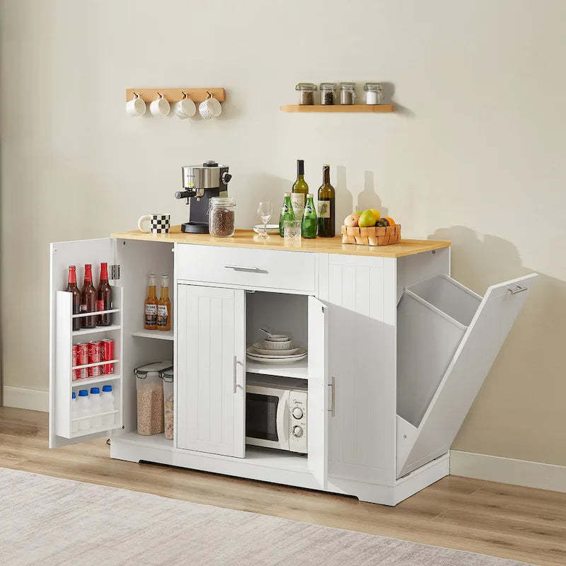 53 Inch Large Kitchen Island With Trash Can Storage Cabinet(no include stool)