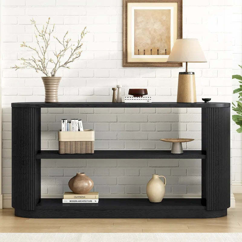 Versatile Slim Console Table with Open Shelf and Stylish Wood Grain for Living Room