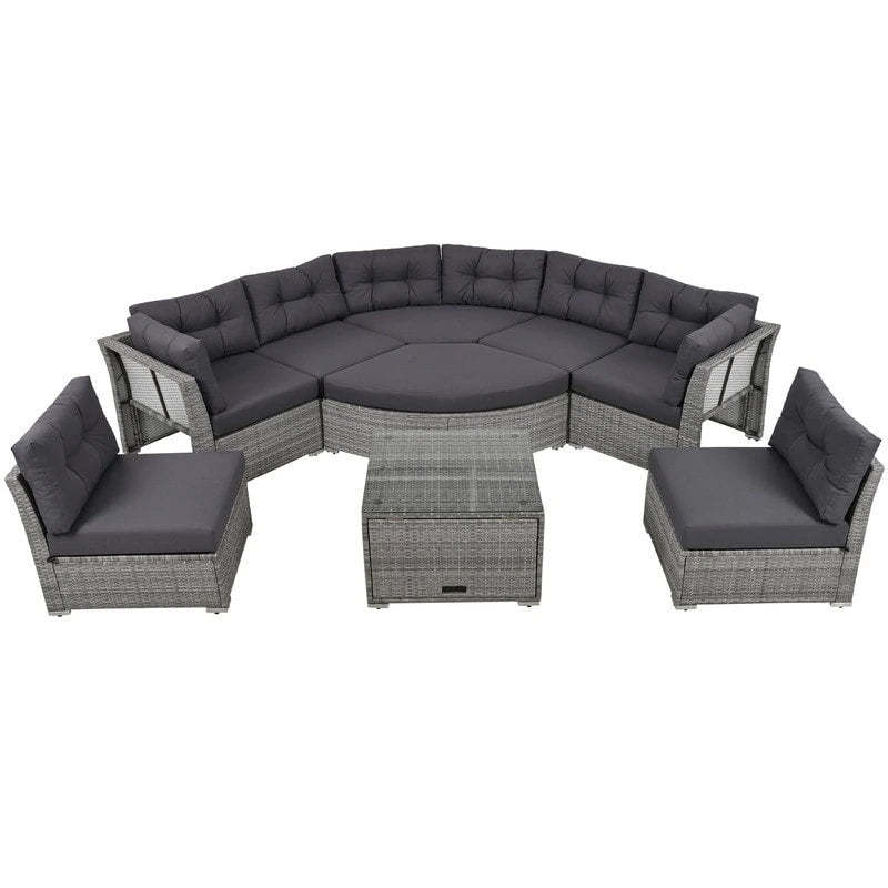 Outdoor Rattan Sectional Daybed Set  Complete with Plush Cushions & Center Table .