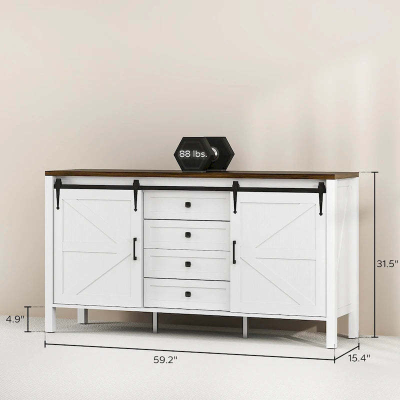 HOMCOM 59 Inch Farmhouse Sideboard Buffet Cabinet with Thick Top, Coffee Bar Cabinet with 2 Adjustable Shelves for Kitchen