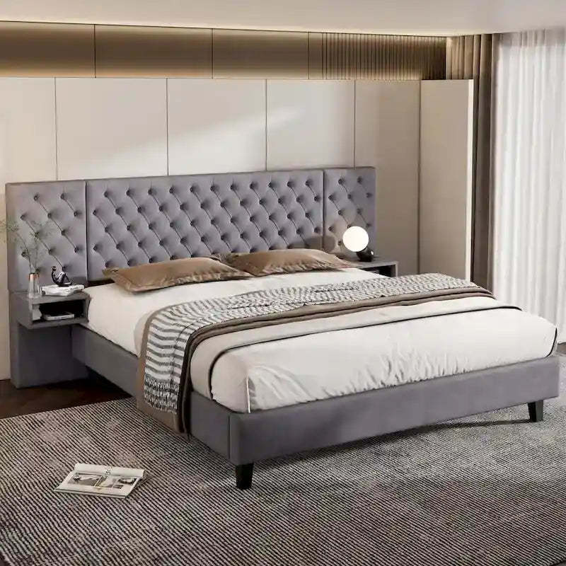 Christopher Knight Home - Alexander King Velvet Upholstered Tufted Platform Bed with Nightstands