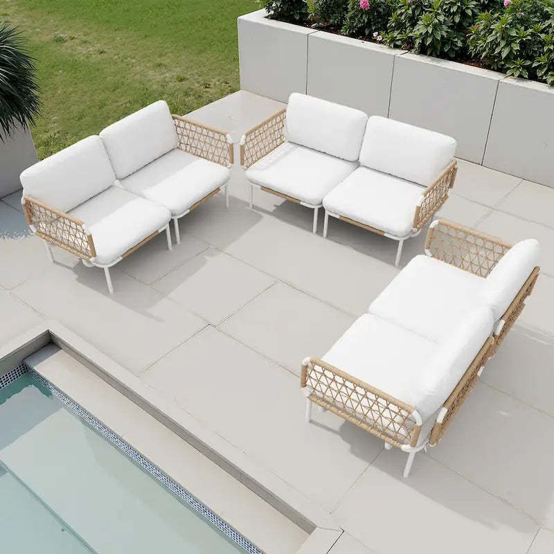 Outdoor Patio Sectional Sofa Set Cushioned Conversation Seating Set