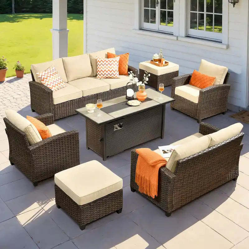 XIZZI 7-piece Patio Furniture Conversation Set with 54 Fire Table
