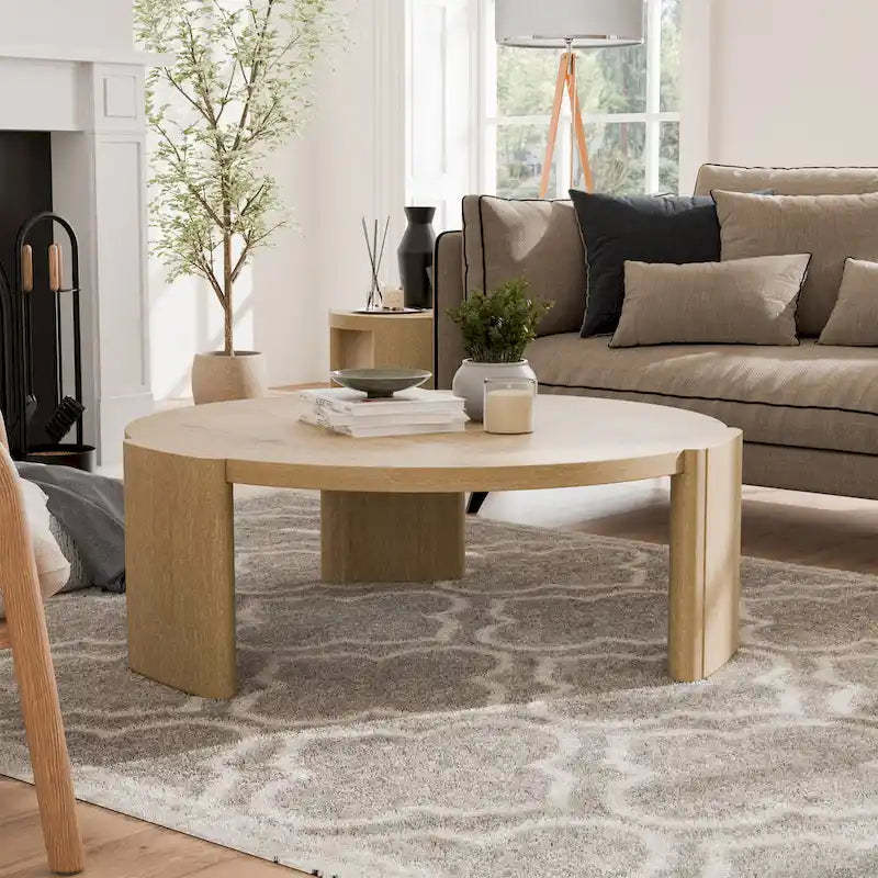 Furniture of America Minst Modern Oak Wood Round Coffee Table