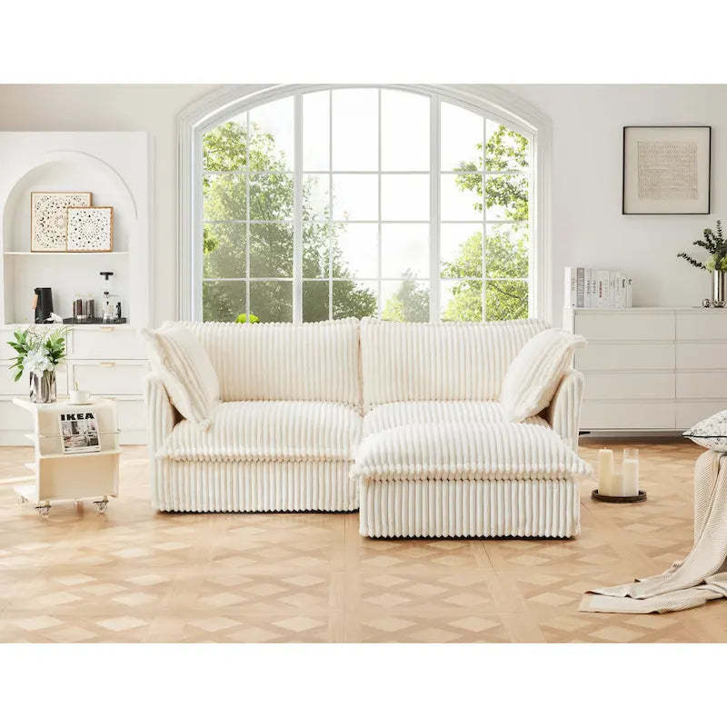83.4 Corduroy L-Shaped Sectional Sofa with Ottoman