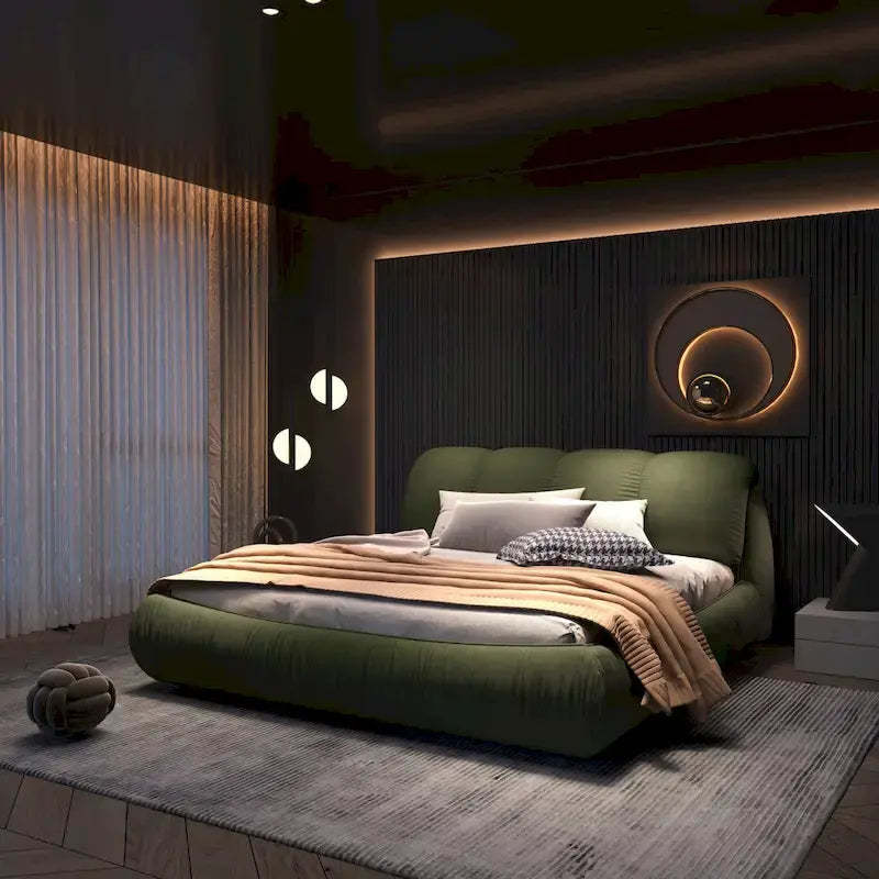King Size Luxury Upholstered Platform Bed with Oversized Padded Backrest and Solid Wood Frame
