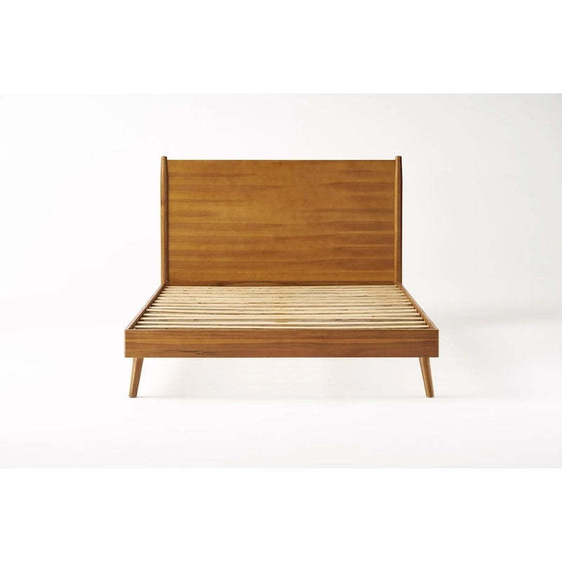 Natural King Size Modern Style Acacia Wood Platform Bed with Iconic Splayed Legs for Bedroom