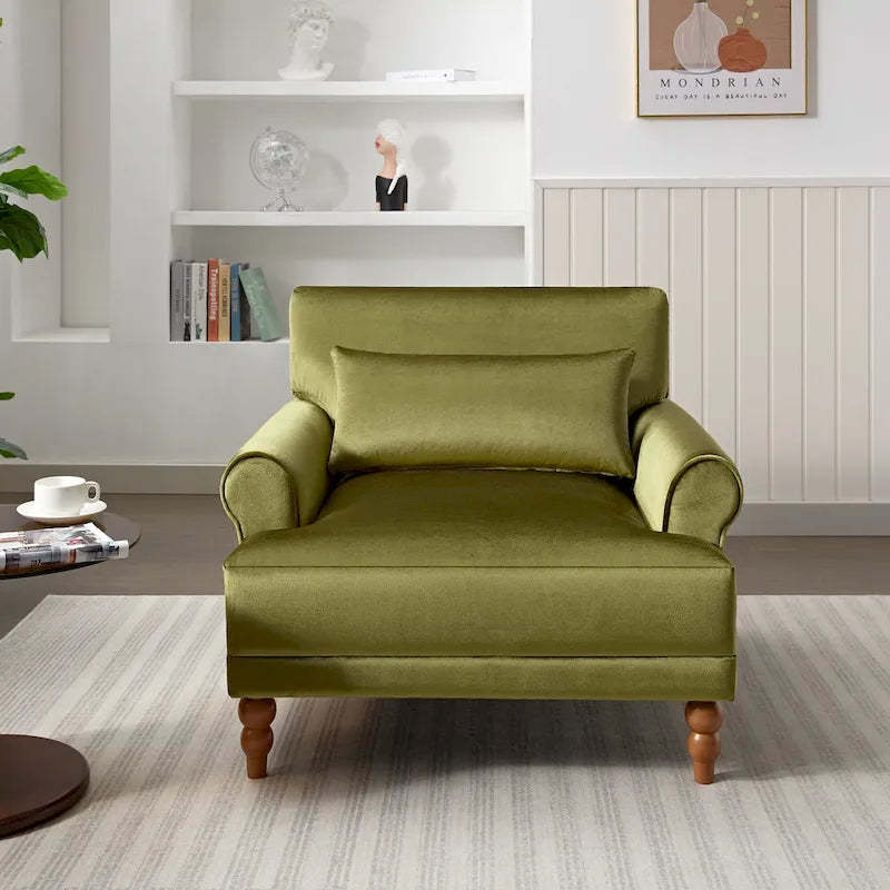 Modern 37.8 Velvet Accent chair with Ergonomic Lumbar Support and Vintage Roman Column Legs