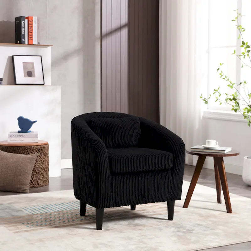 Modern 24.8 Upholstered Barrel Chair with Wood Legs and Pillows for Living Room