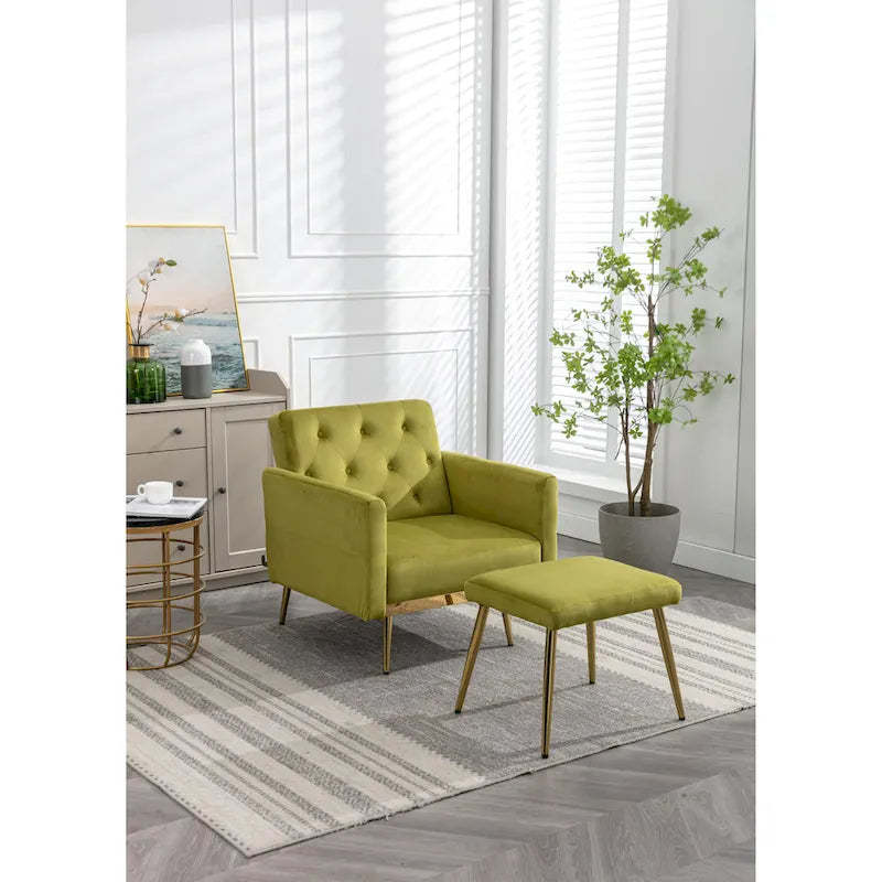 Olive Green 32.28 Tufted Accent Chair with Ottoman