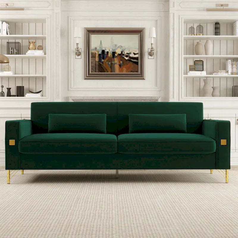 Modern 85.63 Velvet 3-seater Sofa with Gold Accents and Plush Cushions for Living Room