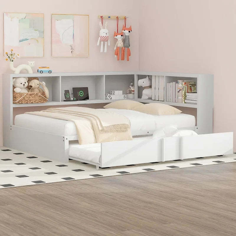 Full Metal Daybed with Trundle, Storage Cabinets, and USB Ports