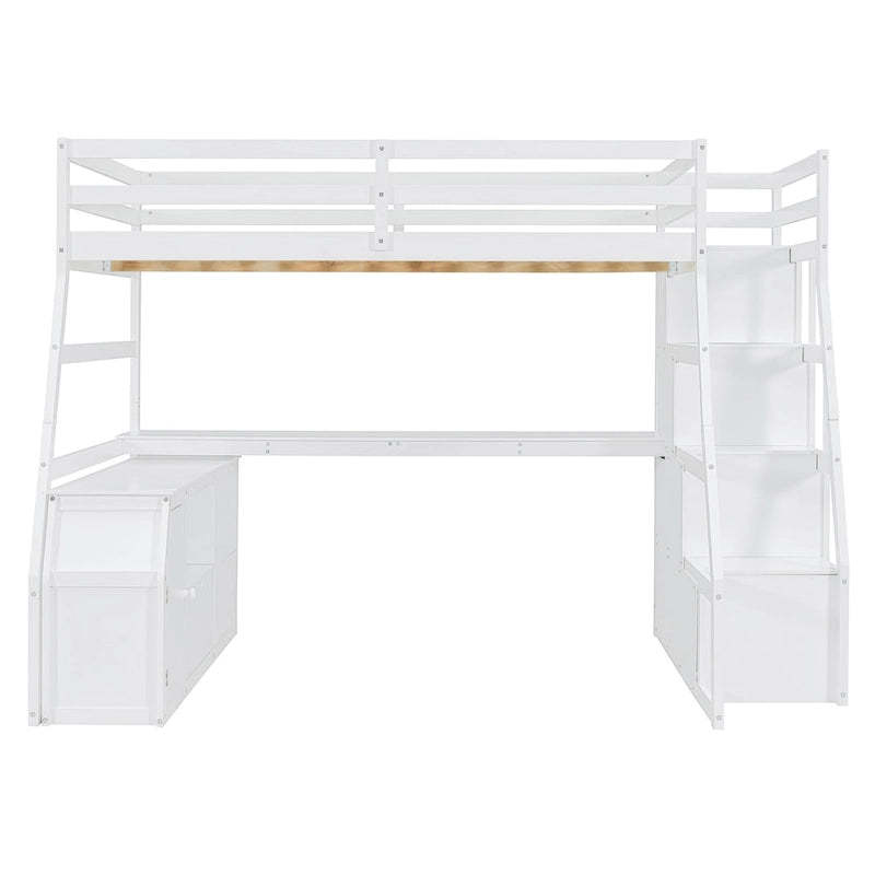 Full Pine Loft Bed with Desk and Storage