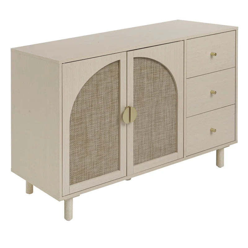 Modern 2-Door Storage Cabinet with 3 Drawers and Adjustable Shelves for Bedroom, Living Room, Study