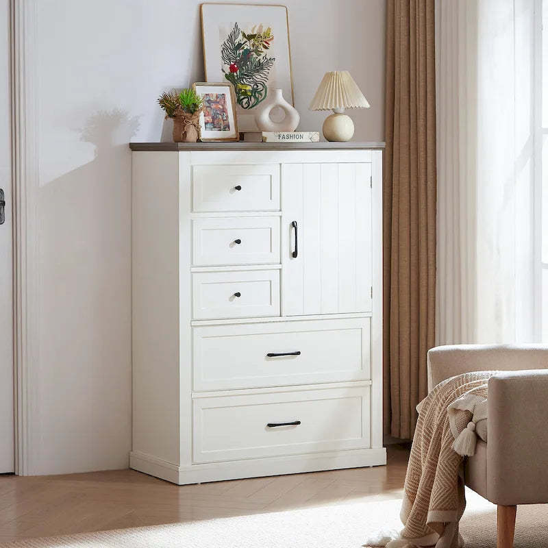 Farmhouse 5-Drawer Gentlemen's Chest, Tall Chest of Drawers, Organizer Storage for Living Room