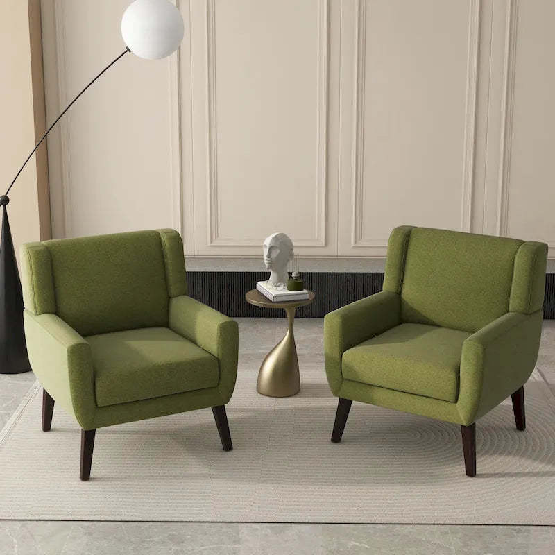 Linen Upholstered Accent Chair Wingback Armchair Set of 2