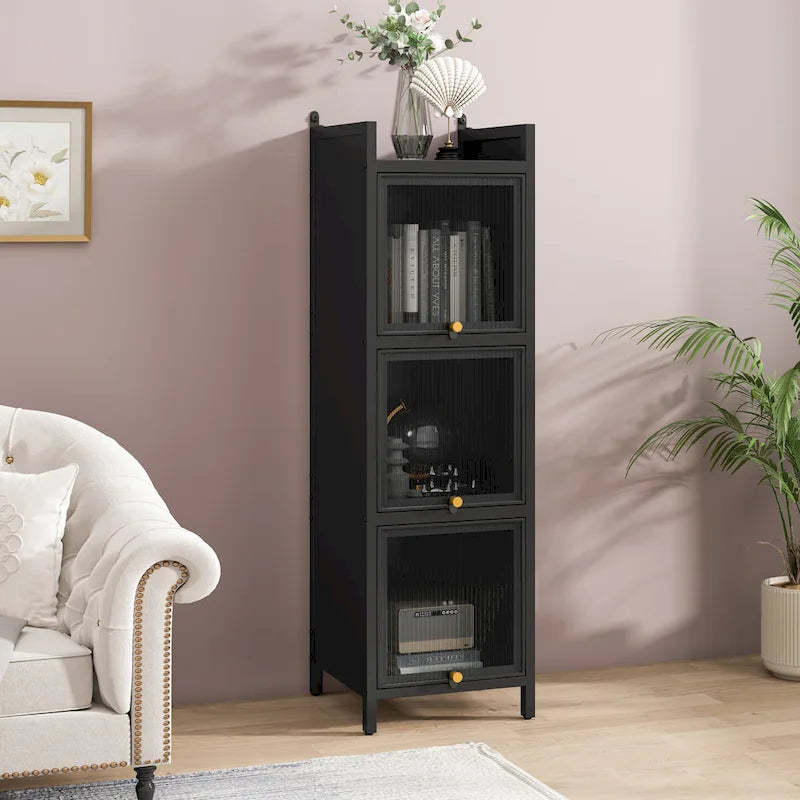 Modern Glass Door Cabinet with Featuring Storage, for Entryway Living Room Bathroom Dining Room