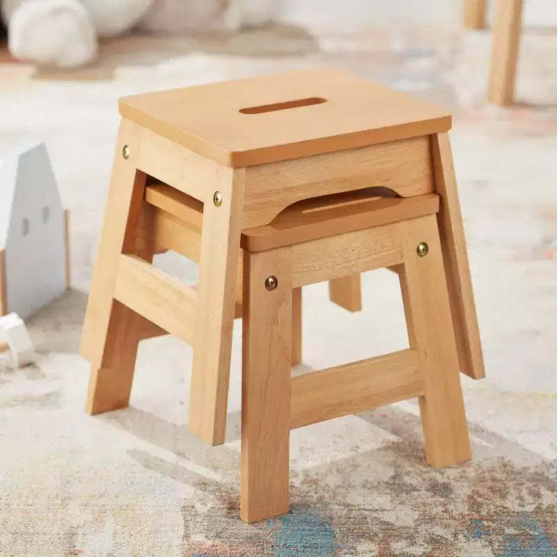 Melissa & Doug Wooden Stools - Set of 2 - Kids Dining/Activity Chairs, Solid Pattern, Stackable, 100lb Capacity
