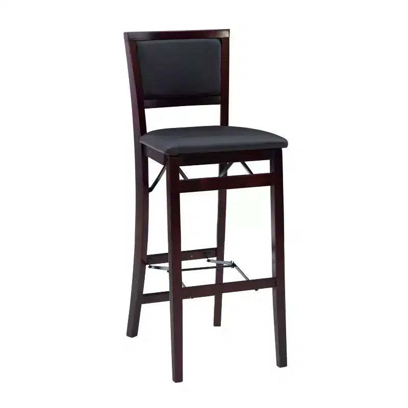 30" Keira Padded Back Faux Leather Folding Bar Stool Espresso Brown - Linon: Rubberwood Frame, Polyurethane Foam