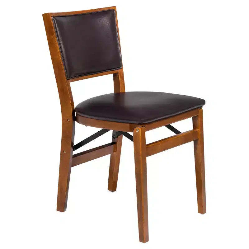 Stakmore Set of 2 Retro Upholstered Back Folding Chair Fruitwood Polyester Seat, Fully Assembled