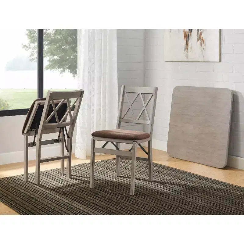 Stakmore Set of 2 Folding Chair Driftwood Finish Upholstered, Fully Assembled, Hardwood Frame