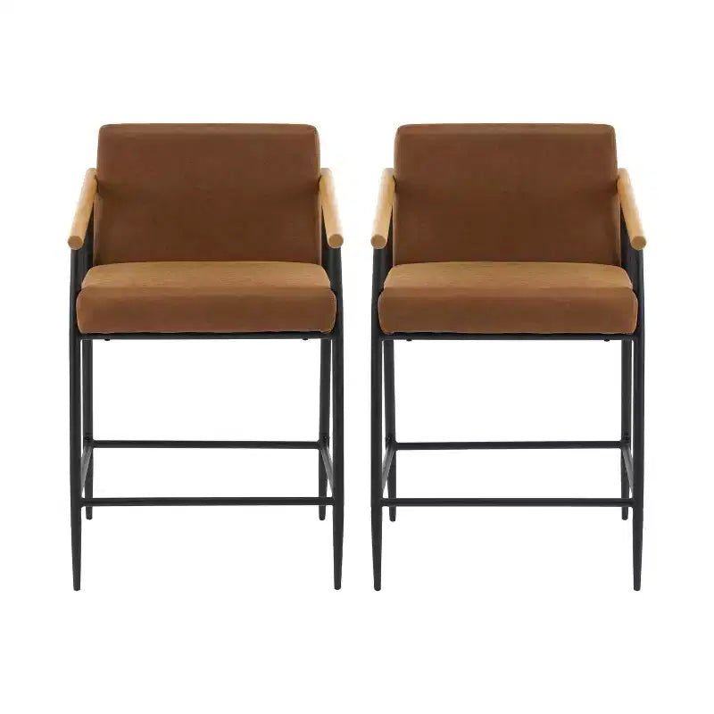 Christopher Knight Home Set of 2 Ruby Mid Century Modern Upholstered Counter Stool with Iron Frame Counter Height Barstools Brown