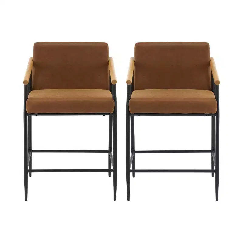 Christopher Knight Home Set of 2 Ruby Mid Century Modern Upholstered Counter Stool with Iron Frame Counter Height Barstools Brown