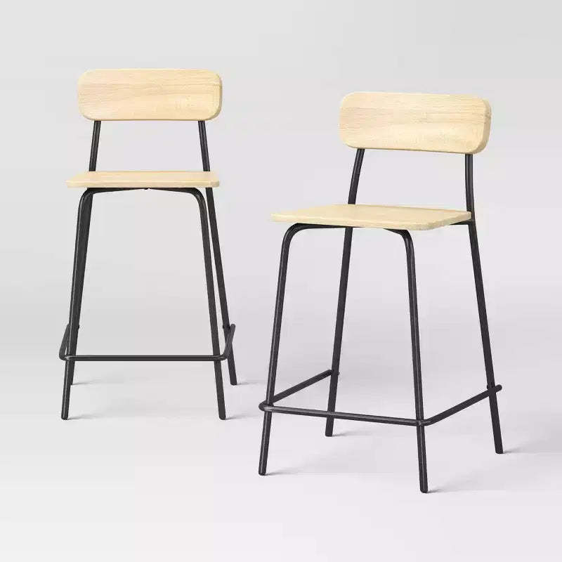 Set of 2 24" Wood with Metal Base Counter Stool with Footrest Natural - Room Essentials™