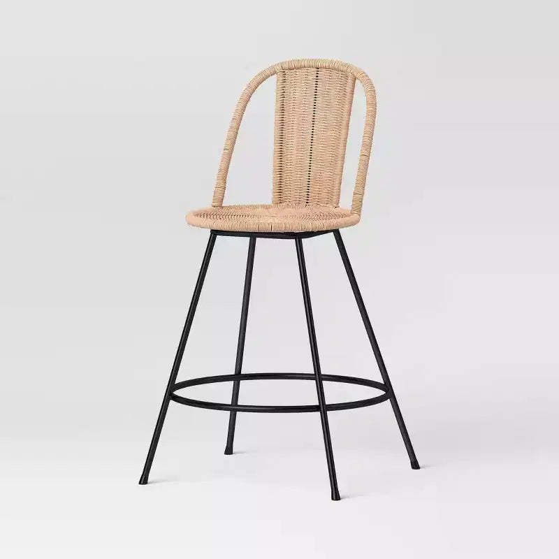 24" Olivine Rounded Back Rattan Counter Height Barstool with Metal Legs and Footrest Natural - Threshold™