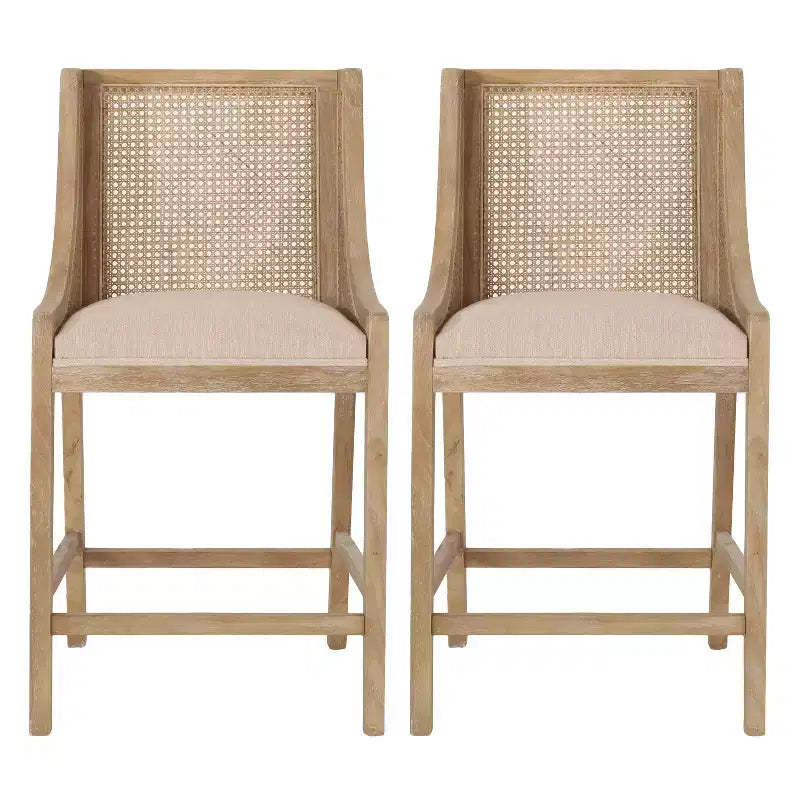 Christopher Knight Home 25.5" Cataldo Wood and Cane Upholstered Counter Height Barstool Beige/Natural