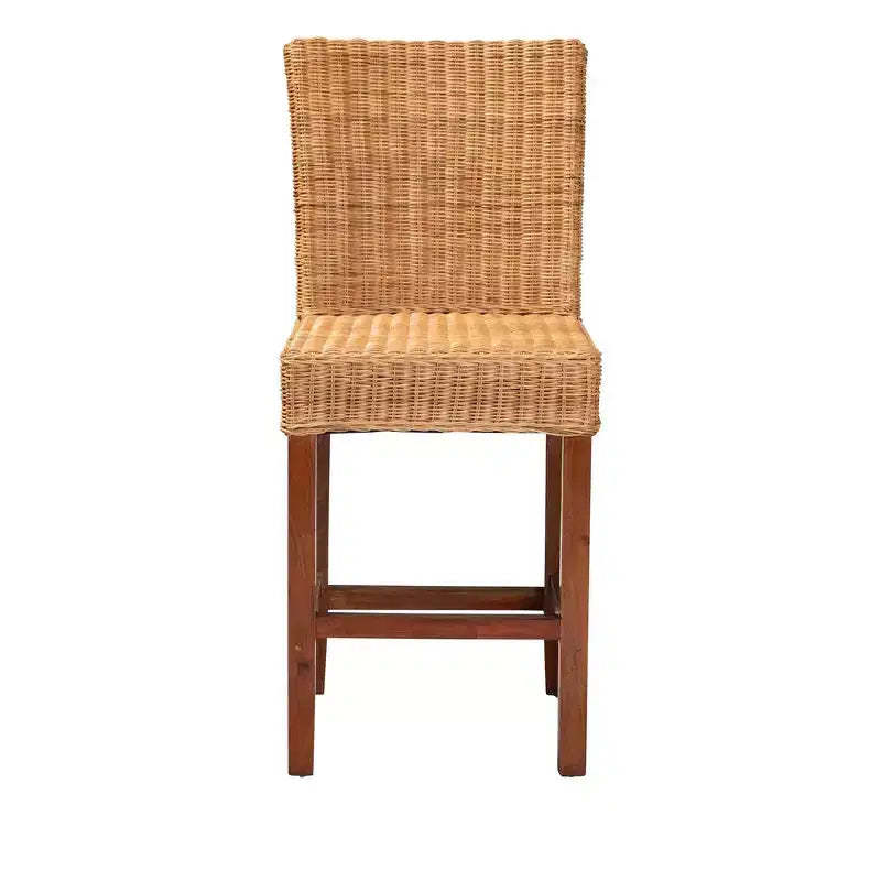 Racquel Natural Rattan and Mahogany Wood Counter Height Barstool Walnut Brown - bali & pari