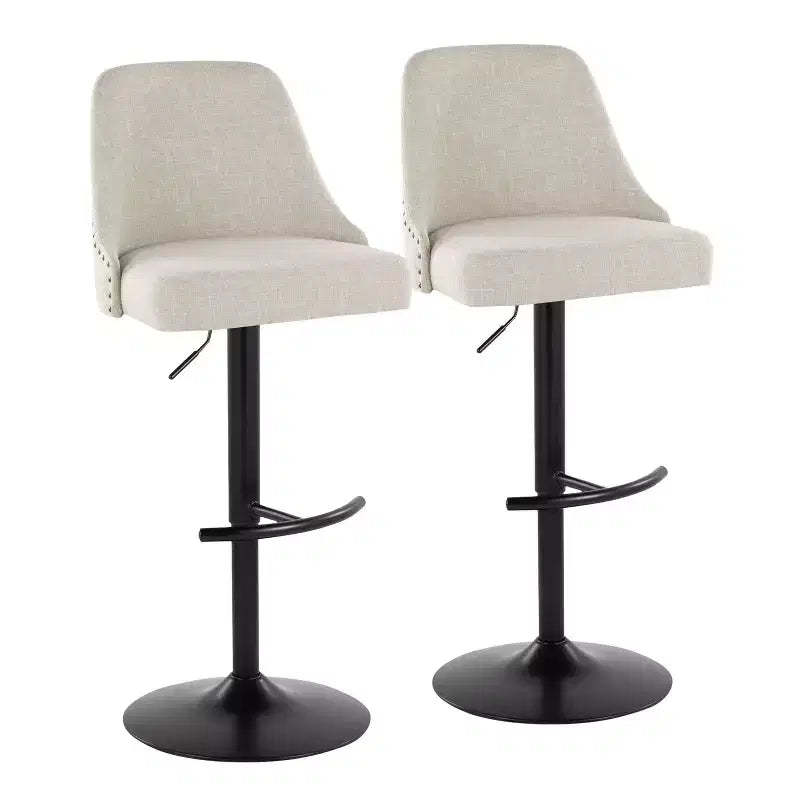 LumiSource Set of 2 Studded Marcel Barstools Black Metal/Cream Fabric/Brass Metal