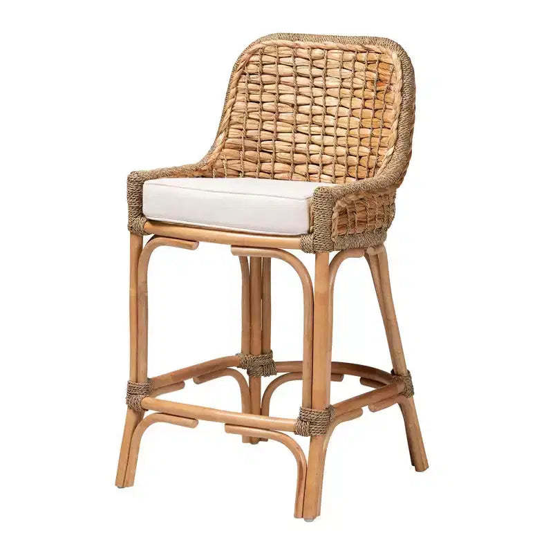 Kyle Woven Rattan Counter Height Barstool with Cushion - bali & pari: Handcrafted, No Assembly Required