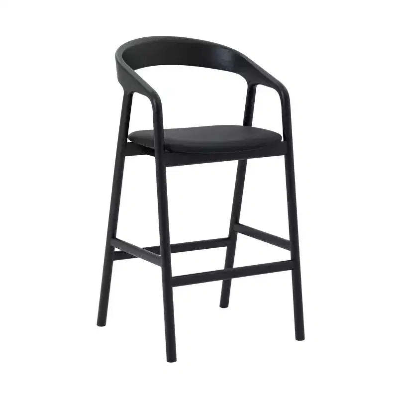 Armen Living Apache Wood and Faux Leather Counter Height Barstool Black Oak