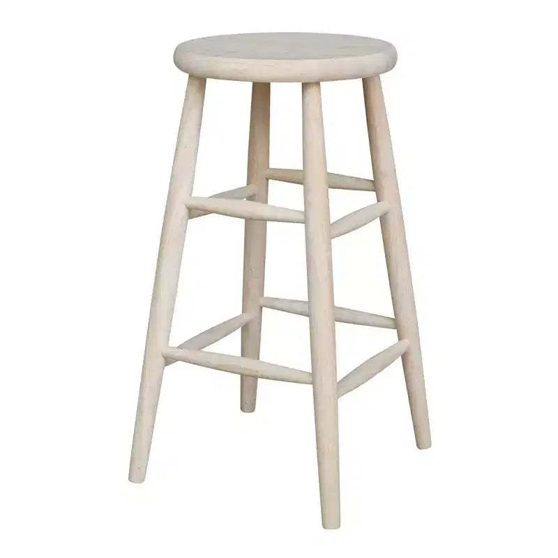 30" Scooped Seat Counter Height Barstool Unfinished - International Concepts: Solid Wood, Round, Backless
