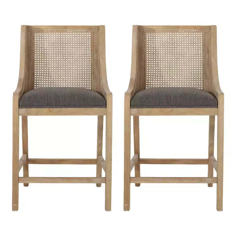 Christopher Knight Home 25.5" Cataldo Wood and Cane Upholstered Counter Height Barstool Charcoal/Natural