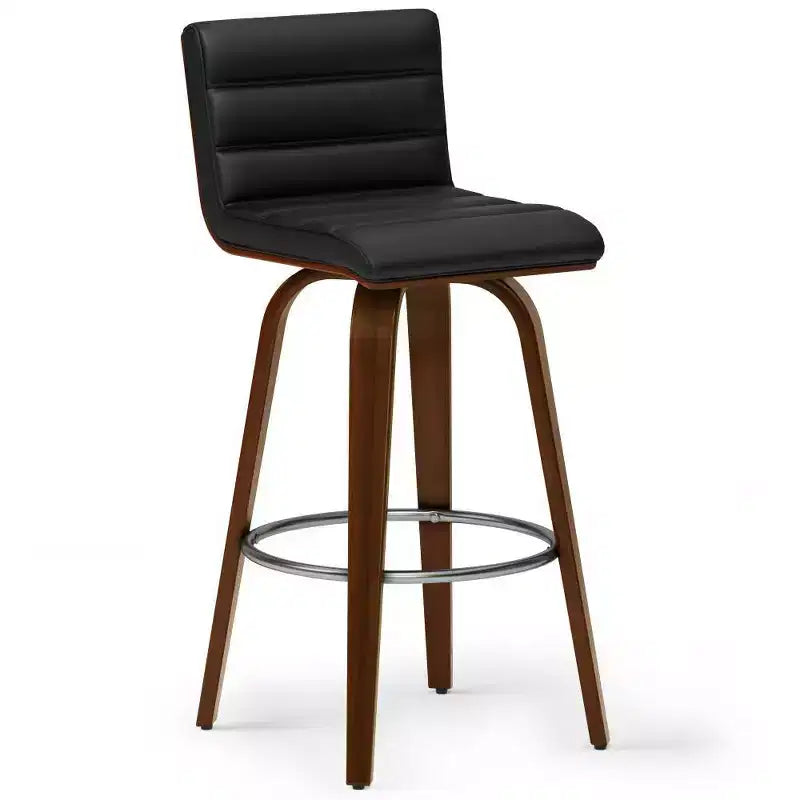 WyndenHall Madigan Barstool Black: Mid-Century Modern, Adjustable Height, Faux Leather Upholstery, Wood & Metal Frame