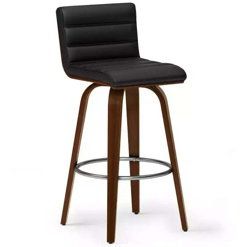 WyndenHall Madigan Barstool Black: Mid-Century Modern, Adjustable Height, Faux Leather Upholstery, Wood & Metal Frame
