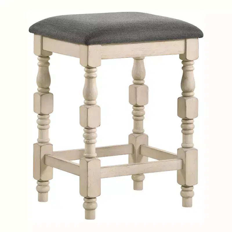 HOMES: Inside + Out Set of 2 Bringe Padded Fabric Counter Height Barstools Ivory/Dark Gray: Kitchen Stool, Footrest, Wood Frame
