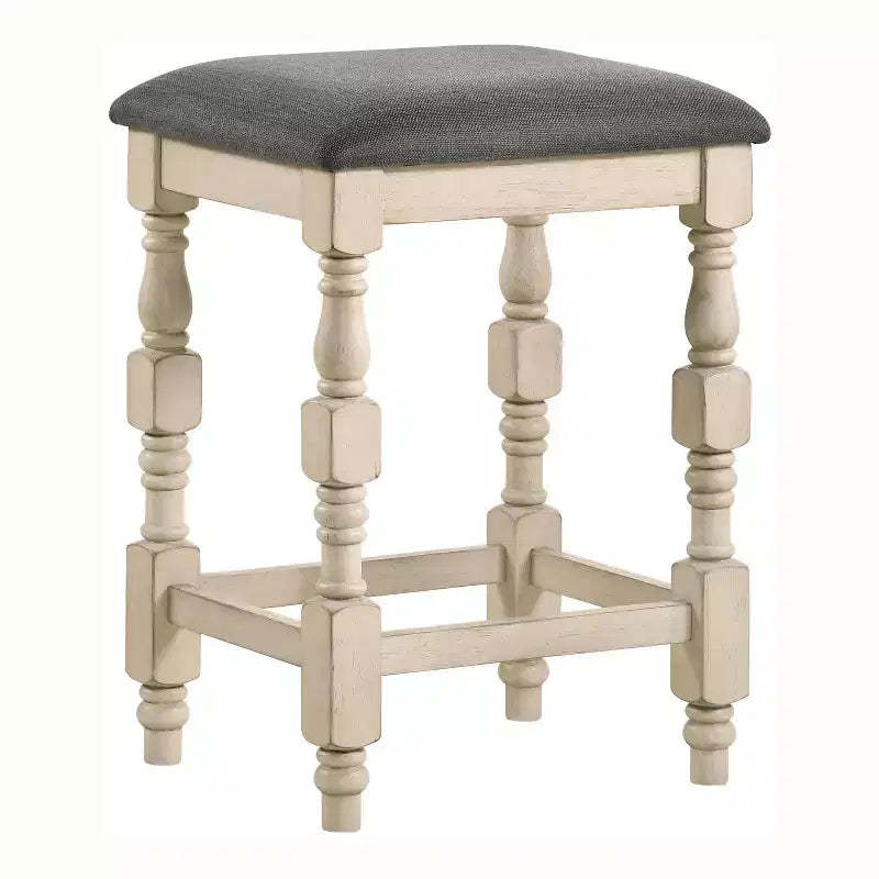 HOMES: Inside + Out Set of 2 Bringe Padded Fabric Counter Height Barstools Ivory/Dark Gray: Kitchen Stool, Footrest, Wood Frame