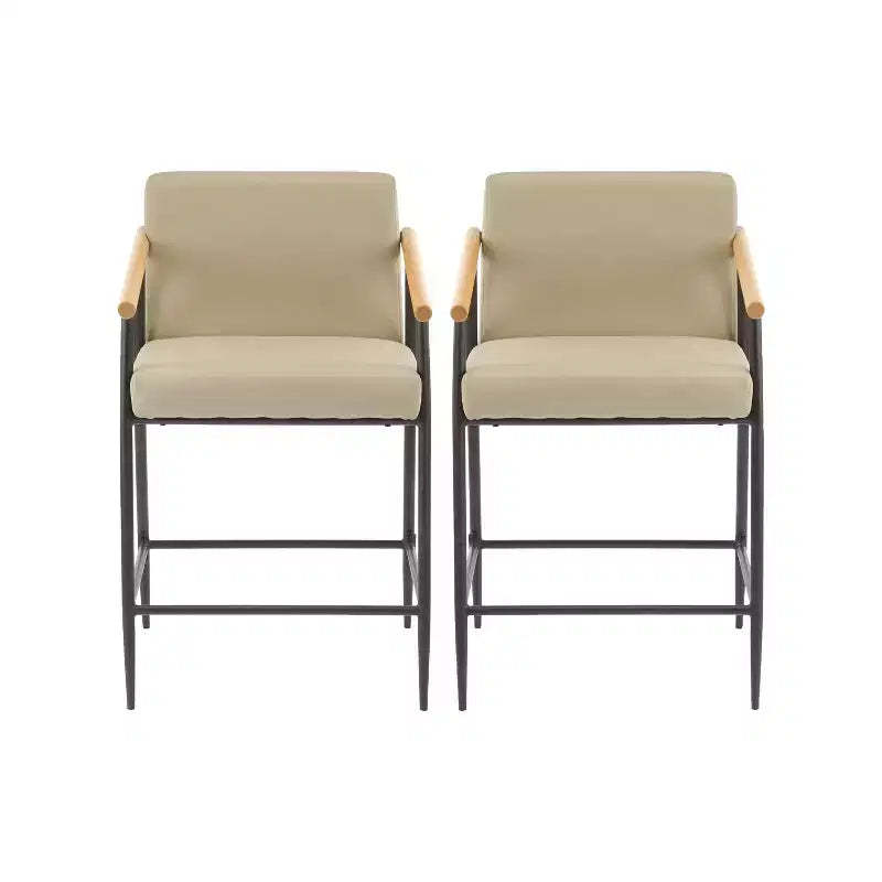 Christopher Knight Home Set of 2 Ruby Mid Century Modern Upholstered Counter Stool with Iron Frame Counter Height Barstools Khaki/Espresso