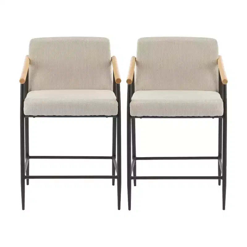 Christopher Knight Home Set of 2 Ruby Mid Century Modern Upholstered Counter Stool with Iron Frame Counter Height Barstools Beige/Espresso