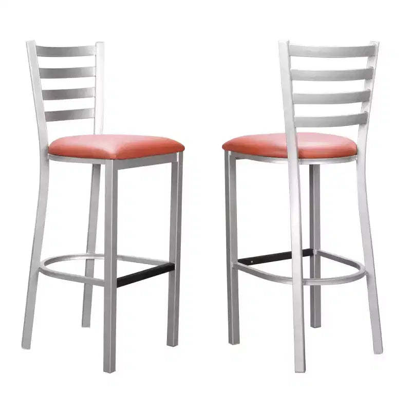 Linon Set of 2 Baxter Slat Back Metal Faux Leather Upholstered Barstools Silver/Peach: Polished Steel Frame, 30" Fixed Height