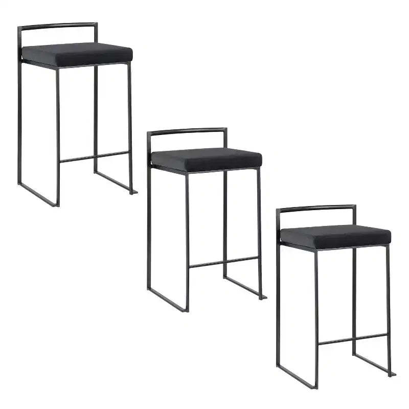 LumiSource Set of 3 Fuji Stacker Counter Height Barstools Black Metal/Black Velvet