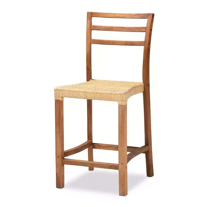 Arthur Wood and Rattan Counter Height Barstool Natural/Walnut - bali & pari: Bohemian Style, No Assembly Required