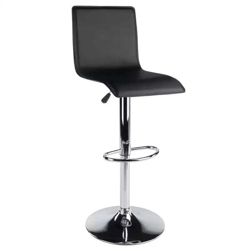 Winsome Spectrum High Back L Shaped Air Lift Adjustable Height Barstool Black/Metal: Faux Leather, Swivel, 200lb Capacity