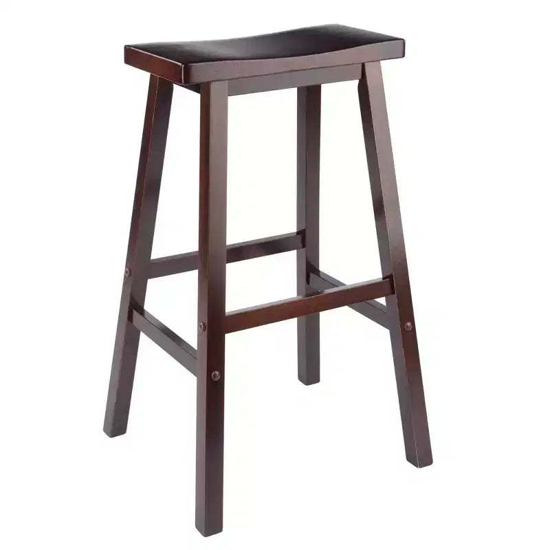29" Satori Saddle Seat Barstool - Antique Walnut - Winsome: Rectangular, Backless, Wood Frame, Fixed Height